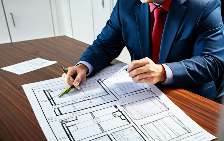 A seasoned fire safety manager, fully clothed in professional attire, reviewing blueprints in a modern office. Appropriate content, safe for work, perfect anatomy, natural proportions. The scene is well-lit, showcasing various safety regulations charts in the background, ensuring a professional and modest environment.