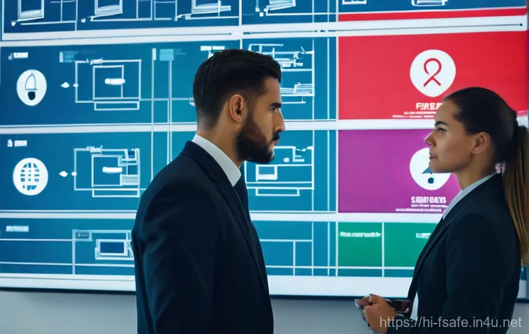 소방안전관리사와 기업 안전 담당자의 협업 - **Prompt:** A highly detailed, realistic image of a male Fire Safety Manager and a female Corporate ...