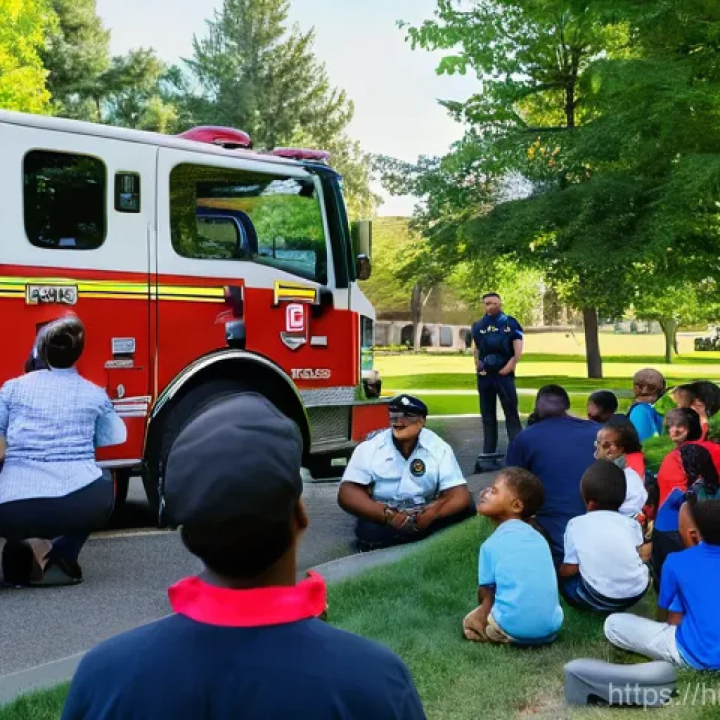 소방안전관리사 관련 공모전 참여 방법 - A vibrant community gathering focused on fire safety awareness. Diverse families, including young ch...