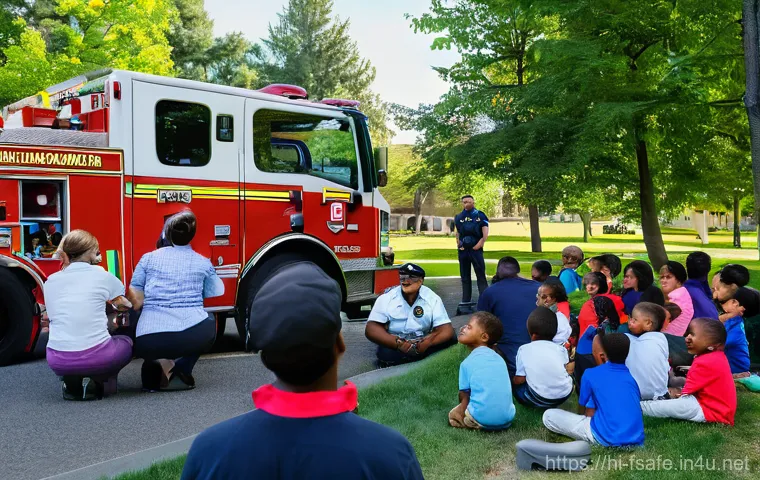 소방안전관리사 관련 공모전 참여 방법 - A vibrant community gathering focused on fire safety awareness. Diverse families, including young ch...
